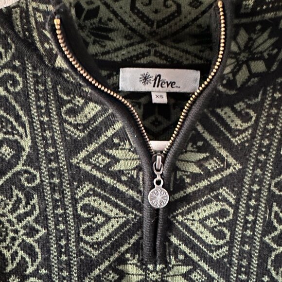 Neve /100% Merino Wool Ski Sweater/ Olive Green and Black/ XS - Picture 4 of 7